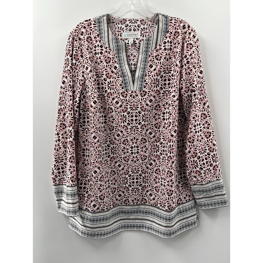 Coolibar Women’s 3/4 Sleeve V Neck Floral Jardin Tunic Blouse UPF 50+